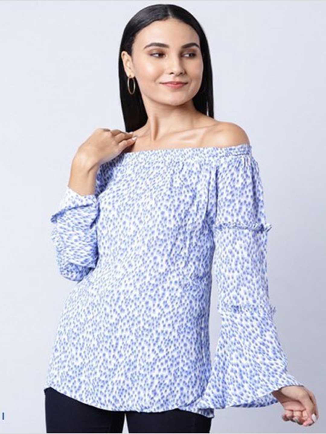 

Aila Abstract Printed Off-Shoulder Cotton Top, White