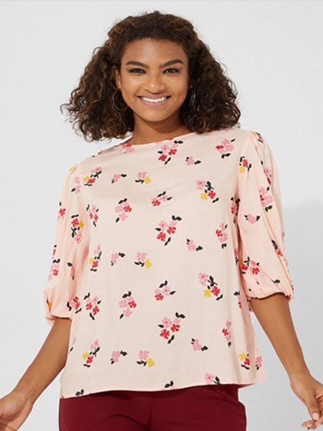 

Aila Floral Printed Cotton Top, Peach