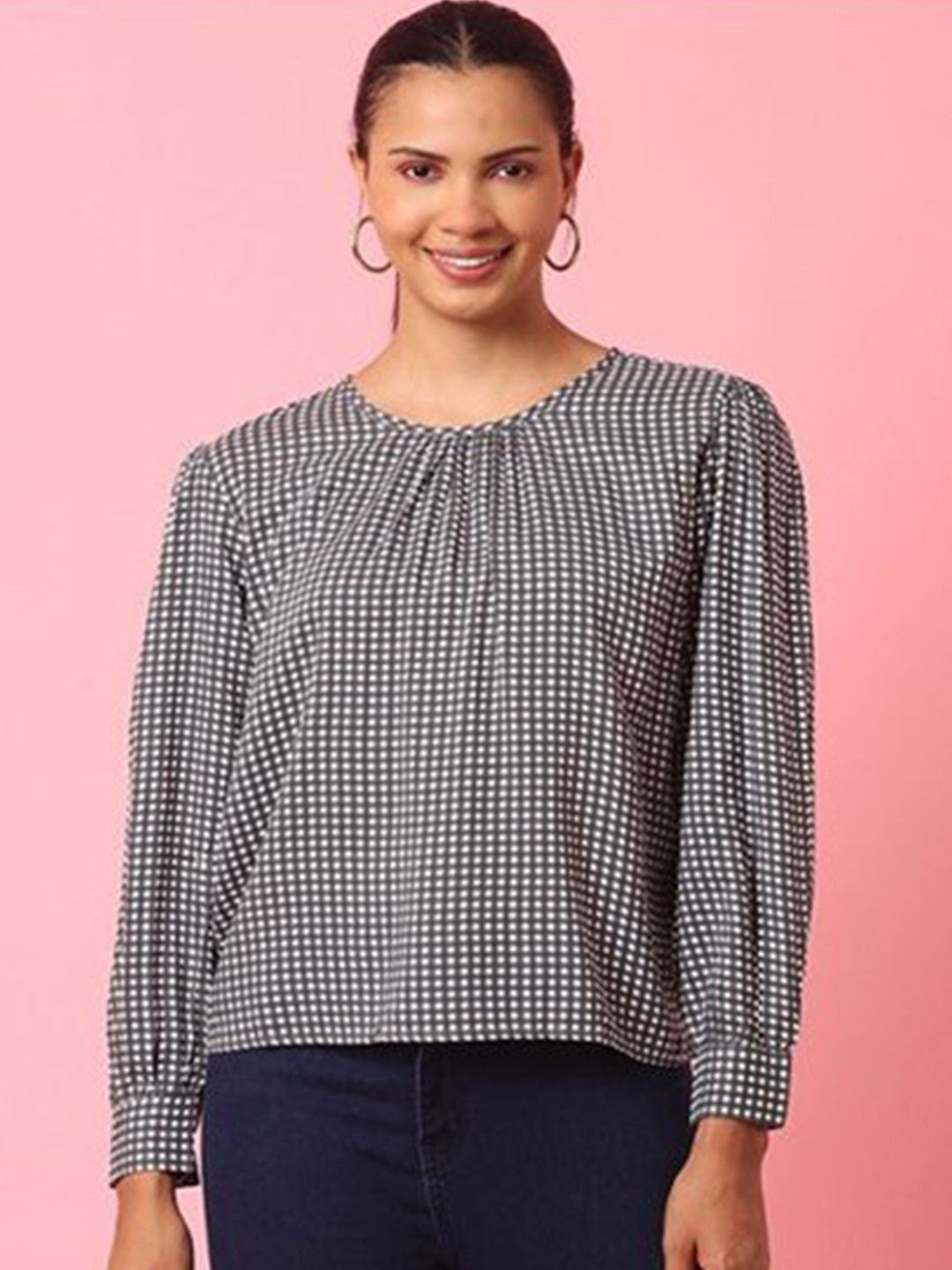 

Aila Checked Cotton Top, Black