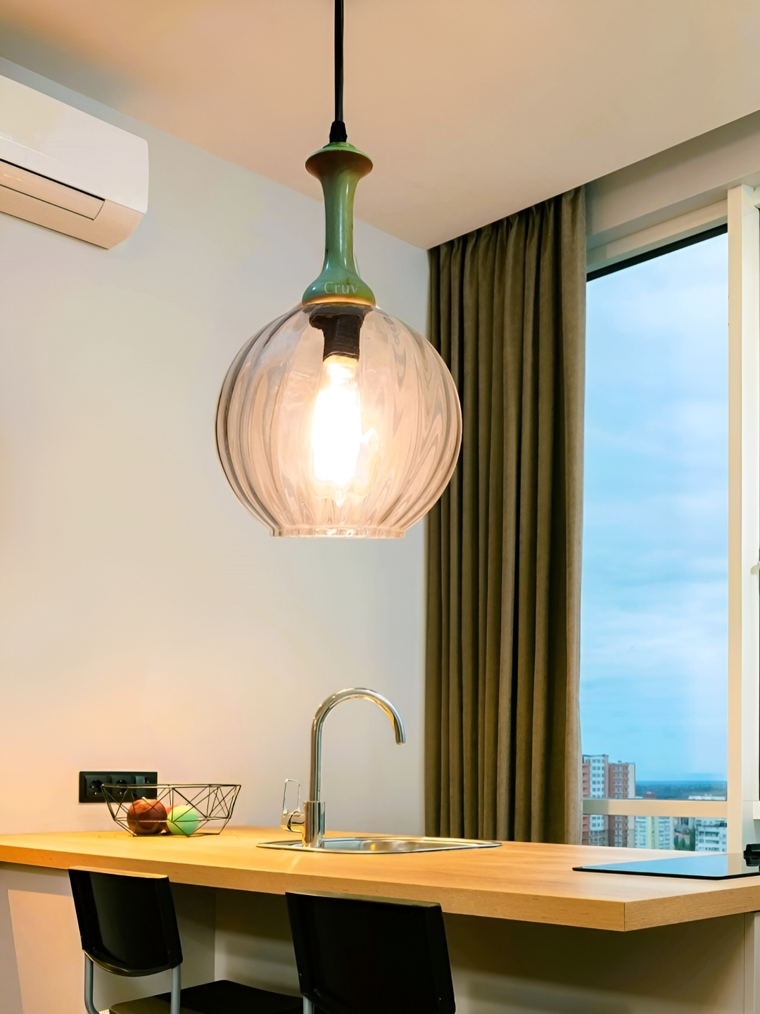 

Cruv Transparent Spherical Wooden Ceiling Lamp