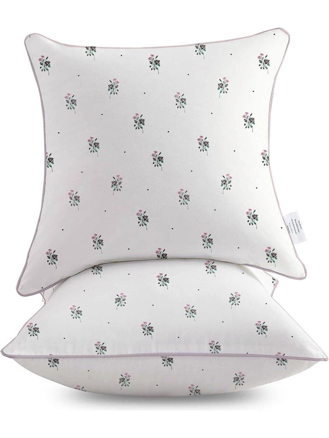 

THE WHITE MOSS Jane Premium 2 Pcs White & Pink Floral Cotton Square Cushion Covers