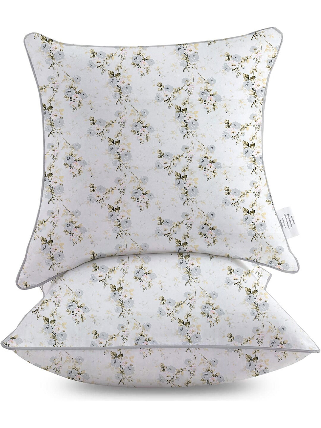 

THE WHITE MOSS Jane Premium 2 Pcs White & Green Floral Cotton Square Cushion Covers