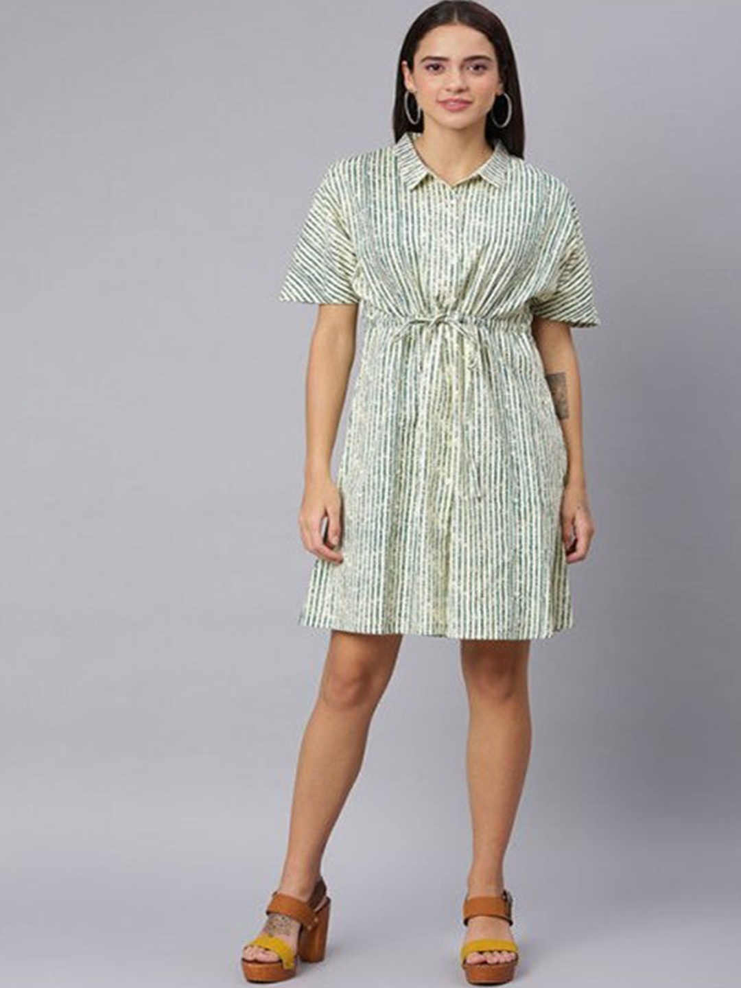 

Aila Striped Tie-Up Shirt Dress, Yellow