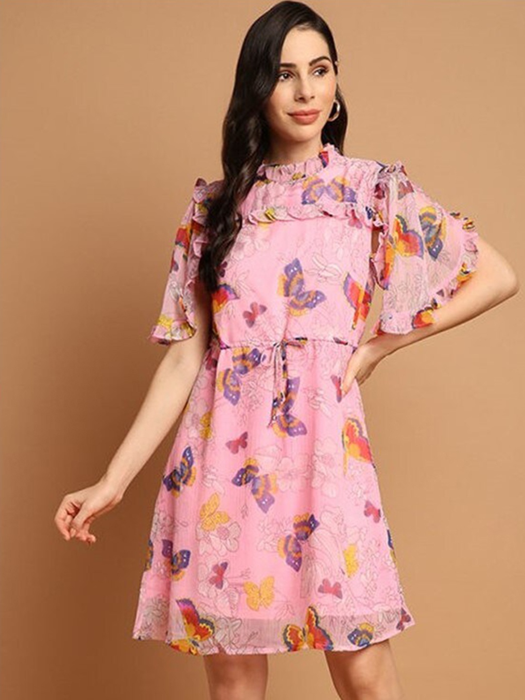 

Aila Conversational Printed Fit & Flare Dress, Pink