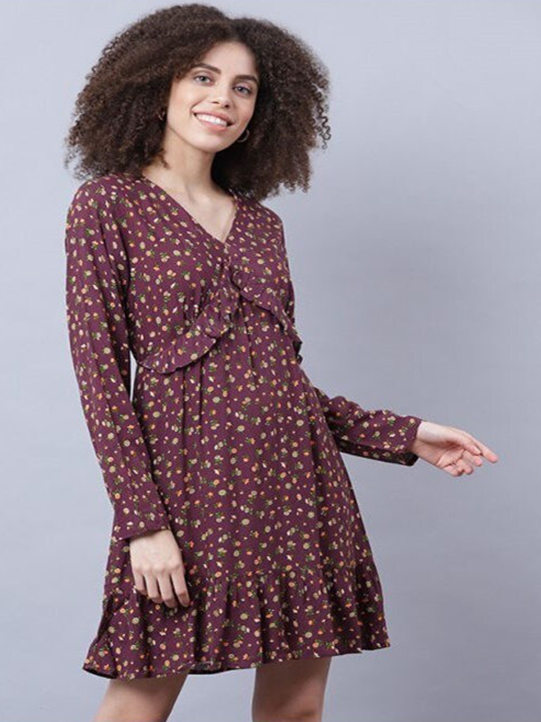 

Aila Conversational Printed A-Line Dress, Burgundy