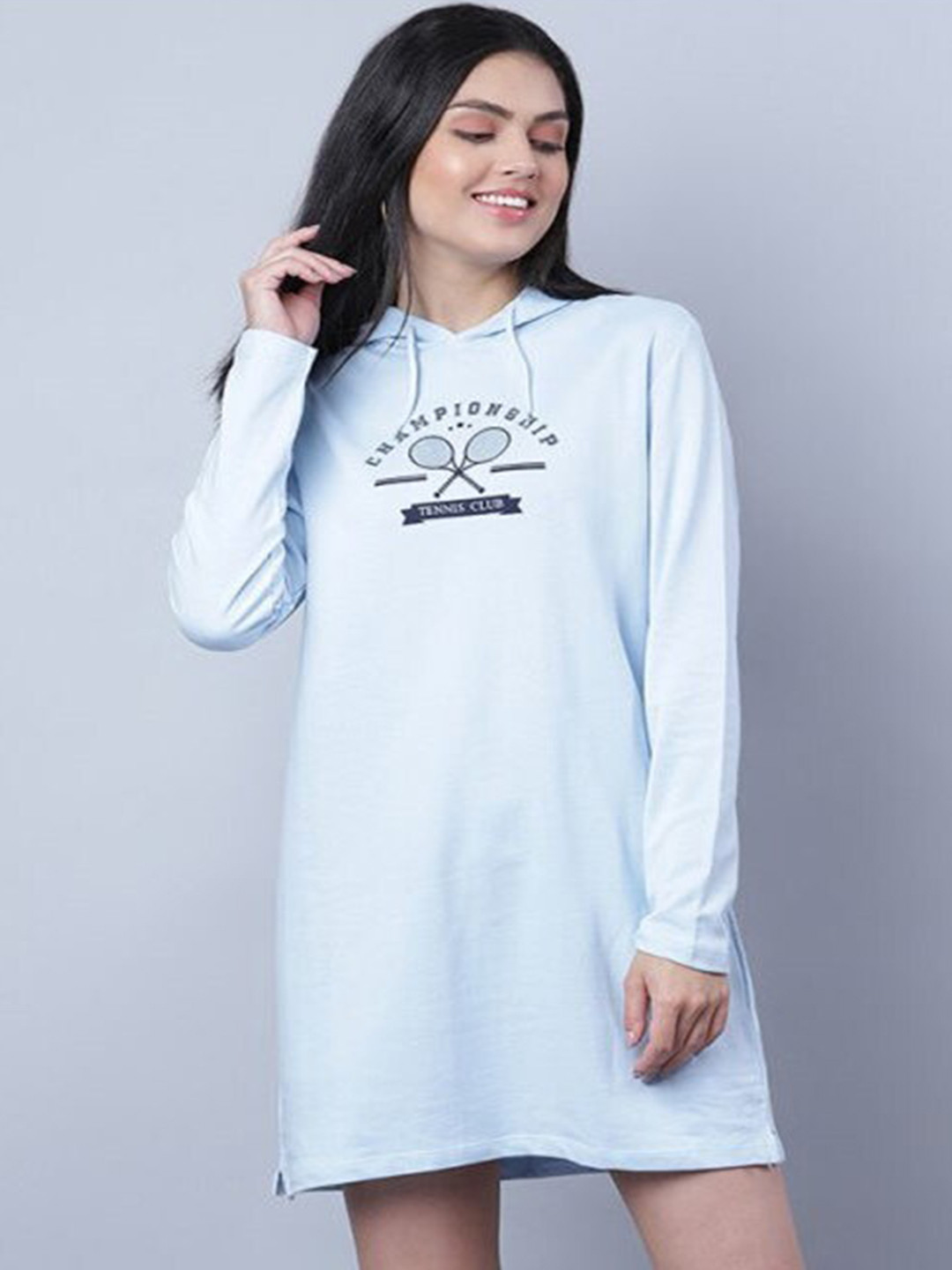 

Aila Graphic Printed Cotton T-shirt Mini Dress, Blue