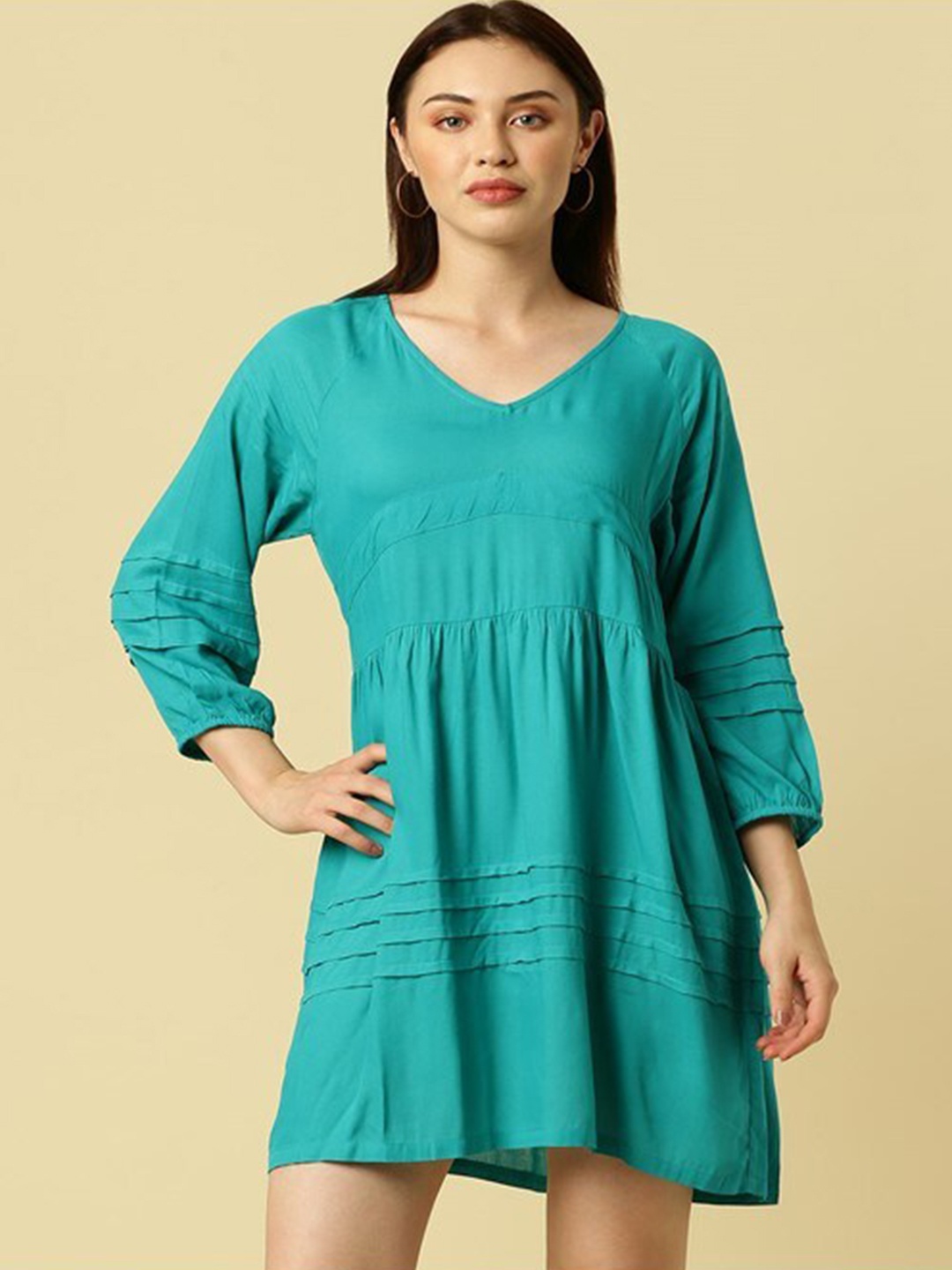 

Aila V-Neck A-Line Dress, Green