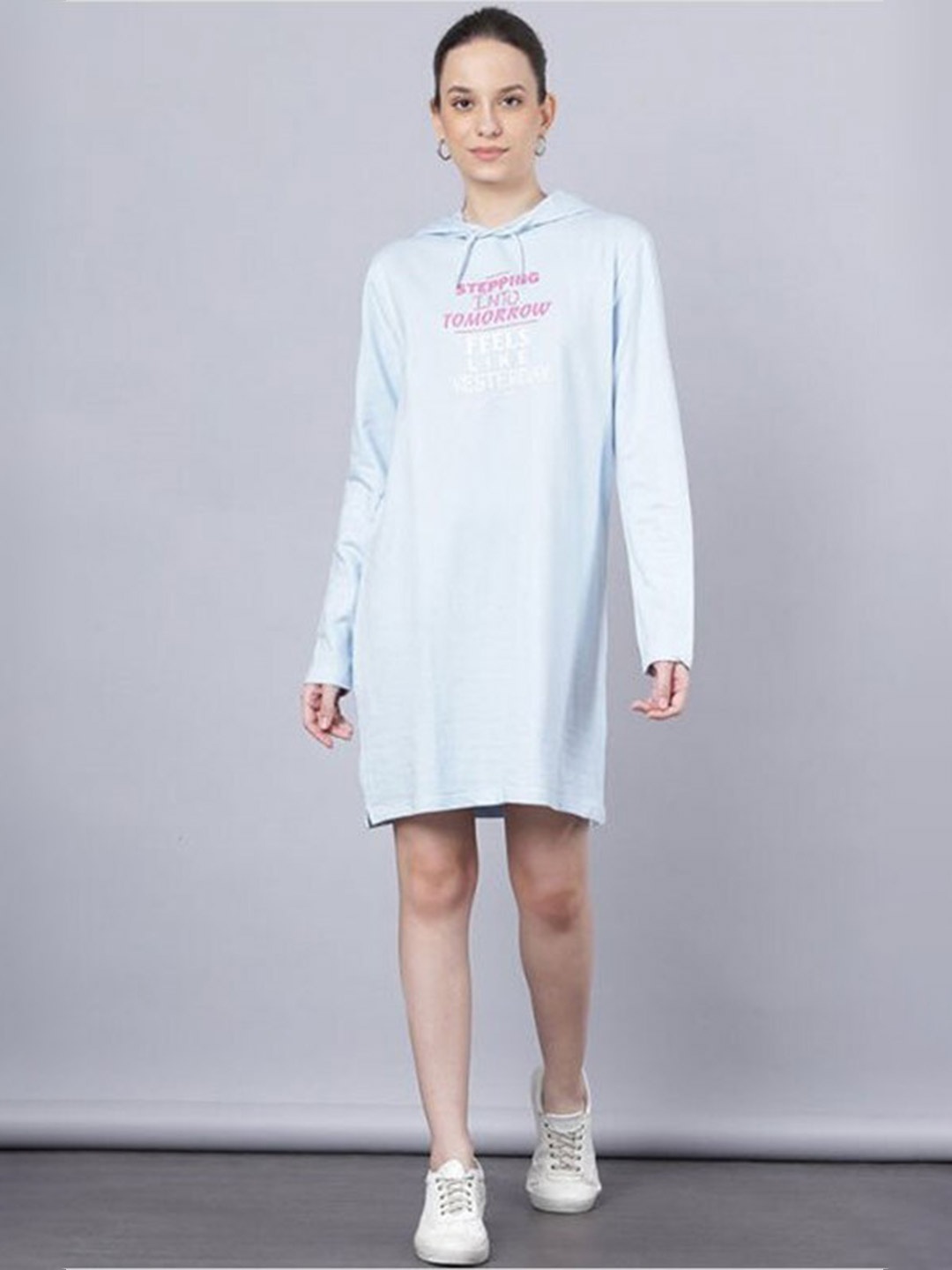 

Aila Typography Printed Hooded T-shirt Dress, Blue