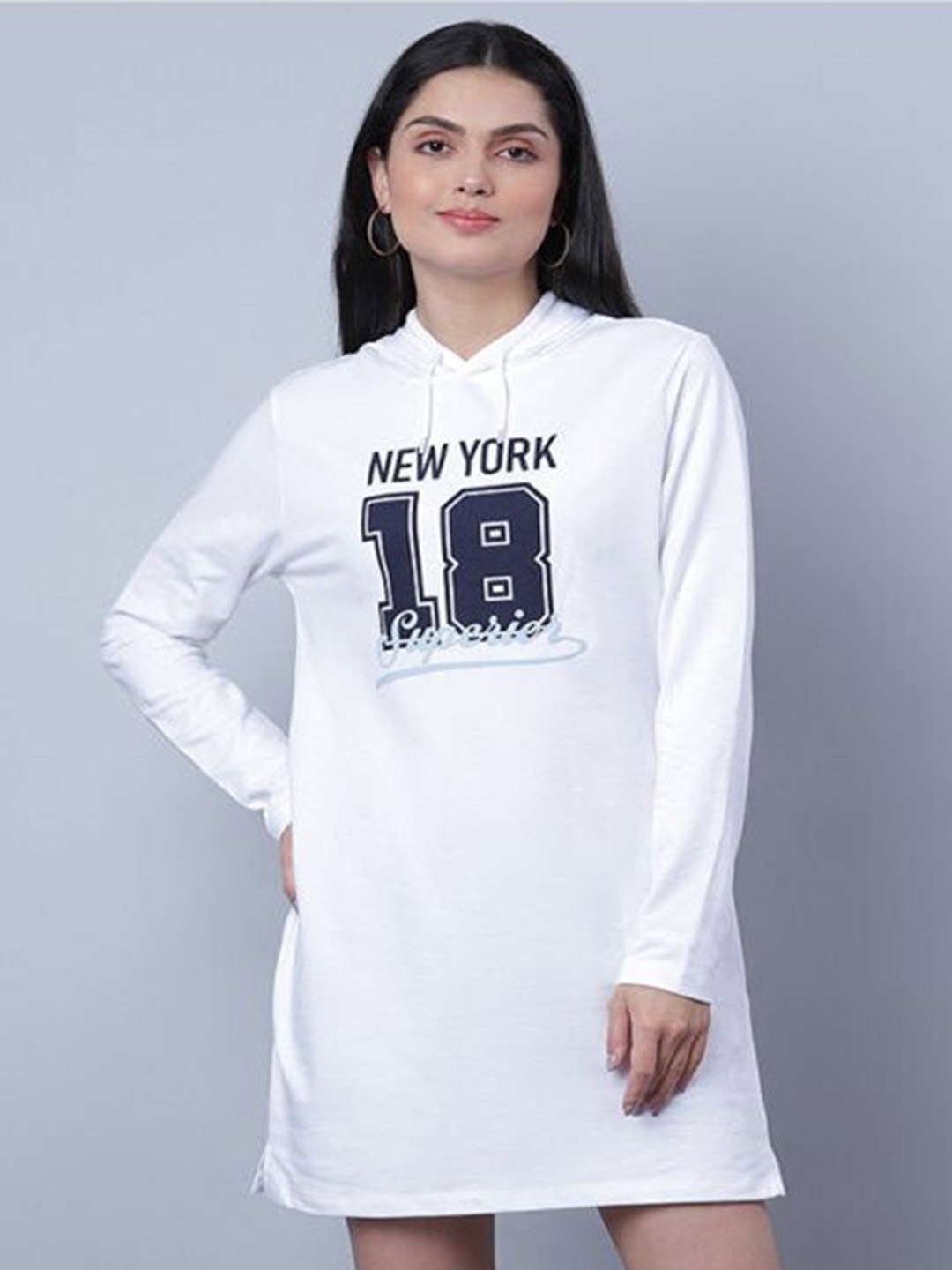 

Aila Typography Printed Cotton T Shirt Dress, White