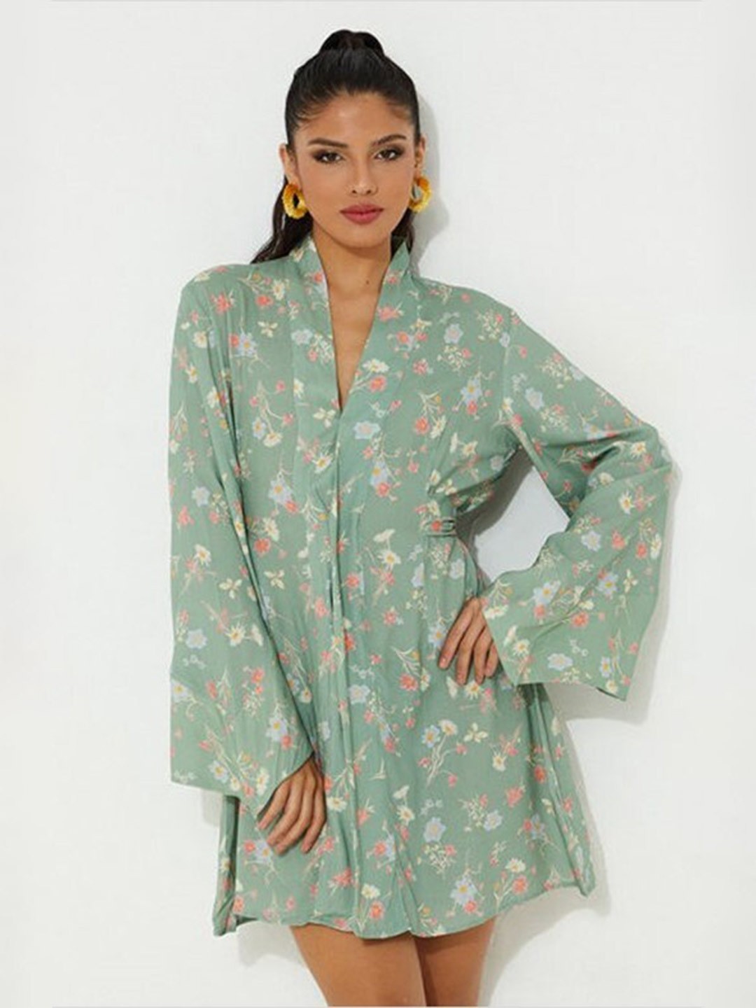 

Aila Floral Printed A-Line Mini Dress, Green
