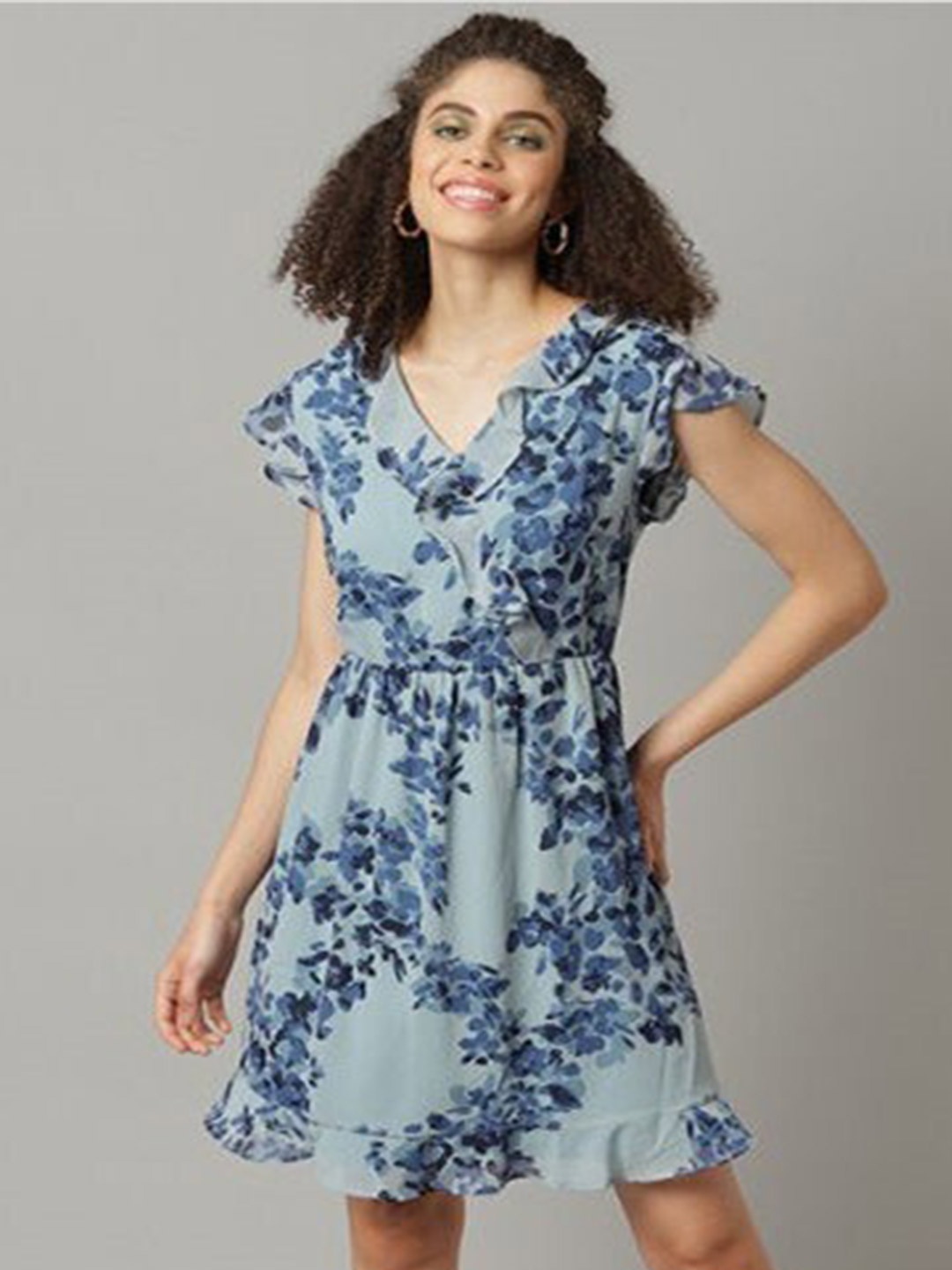 

Aila Floral Printed A-Line Dress, Grey