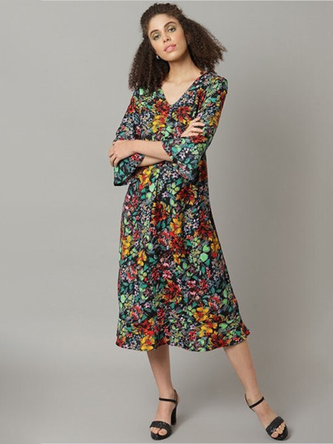 

Aila Floral Printed Cotton Empire Midi Dress, Green