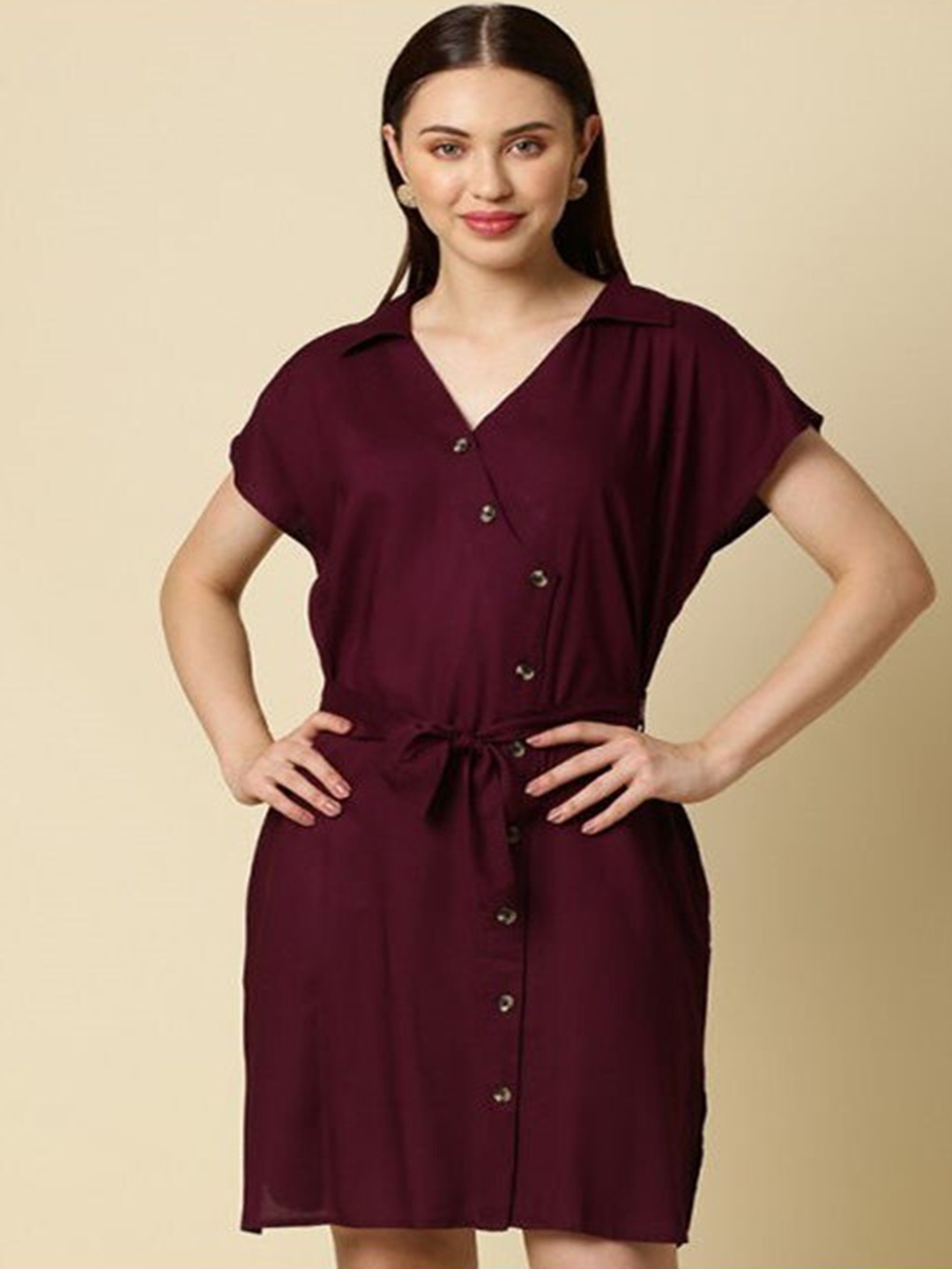 

Aila Shirt Collar Short Sleeves Shirt Dress, Purple