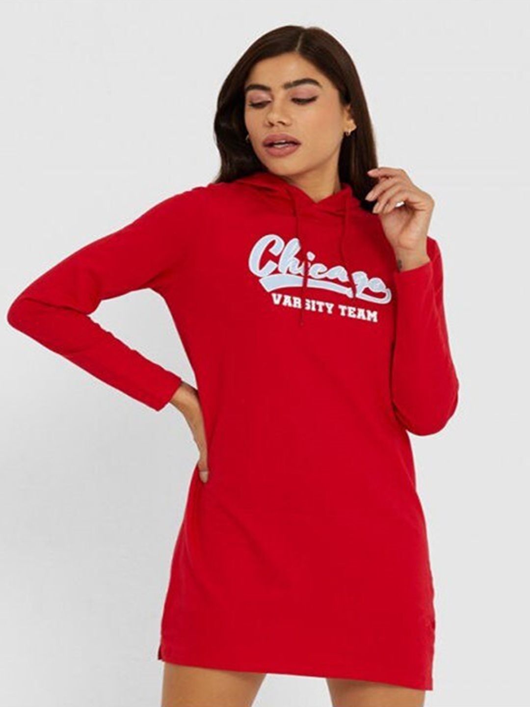 

Aila Typography Printed T-shirt Mini Dress, Red