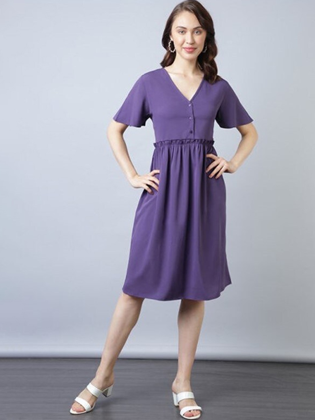 

Aila V-Neck A-Line Dress, Purple
