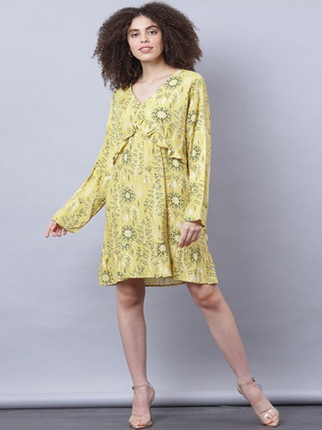 

Aila Floral Print Ruffled A-Line Dress, Yellow