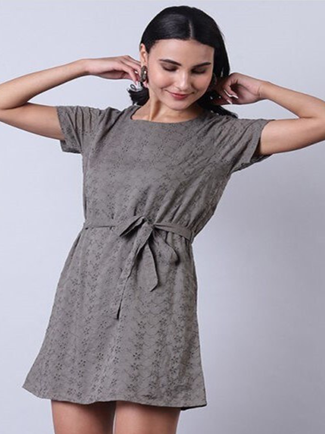 

Aila Self Design Tie-Ups A-Line Mini Dress, Green