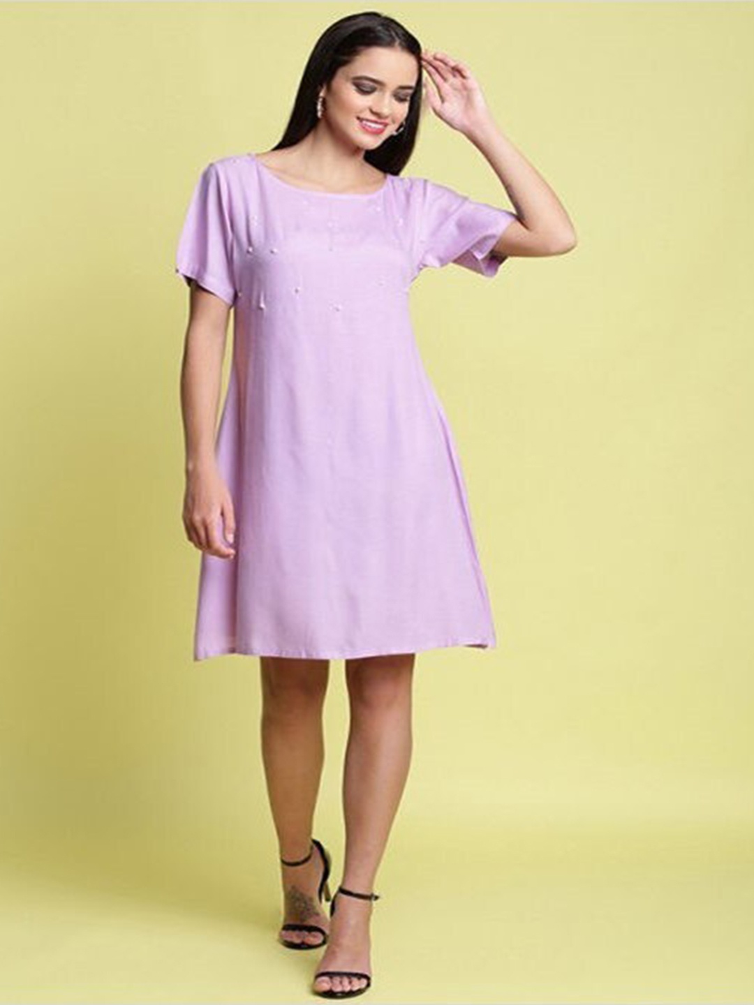 

Aila Round Neck A-Line Dress, Lavender