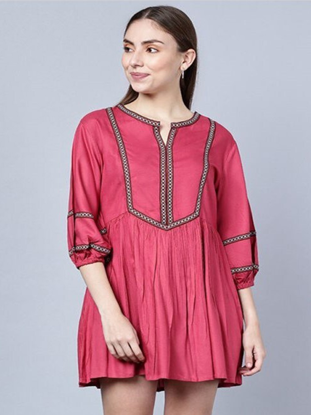 

Aila Puff Sleeves A-Line Dress, Pink