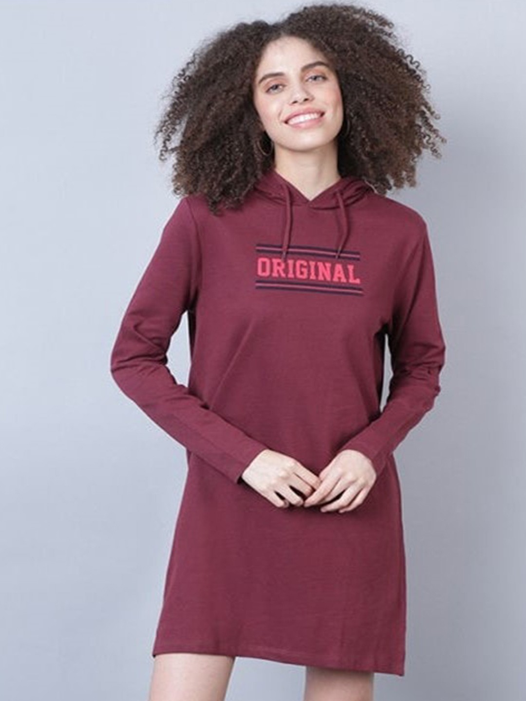 

Aila Typography Printed Hooded Cotton T-shirt Dress, Burgundy