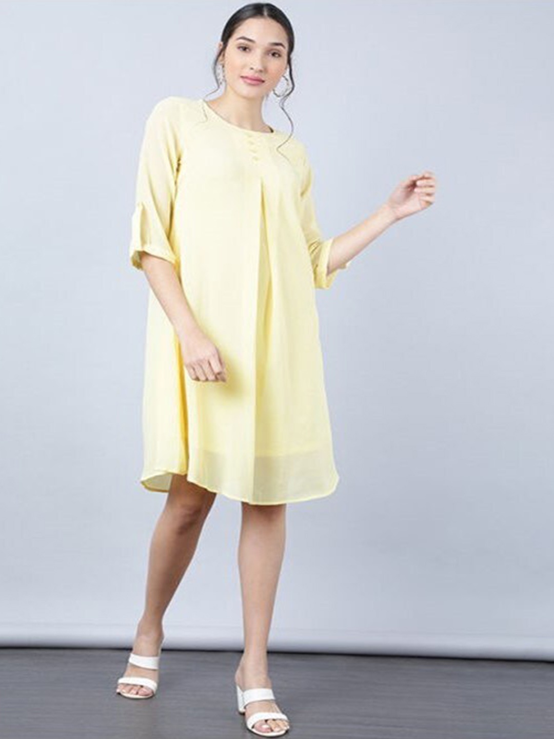 

Aila Round Neck A-Line Dress, Yellow