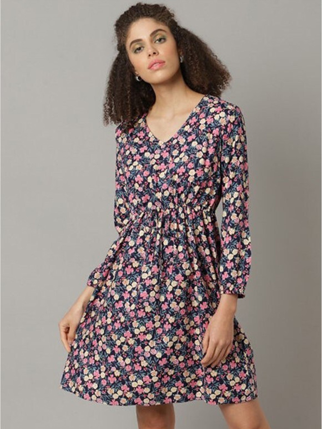 

Aila Floral Printed Fit & Flare Dress, Black