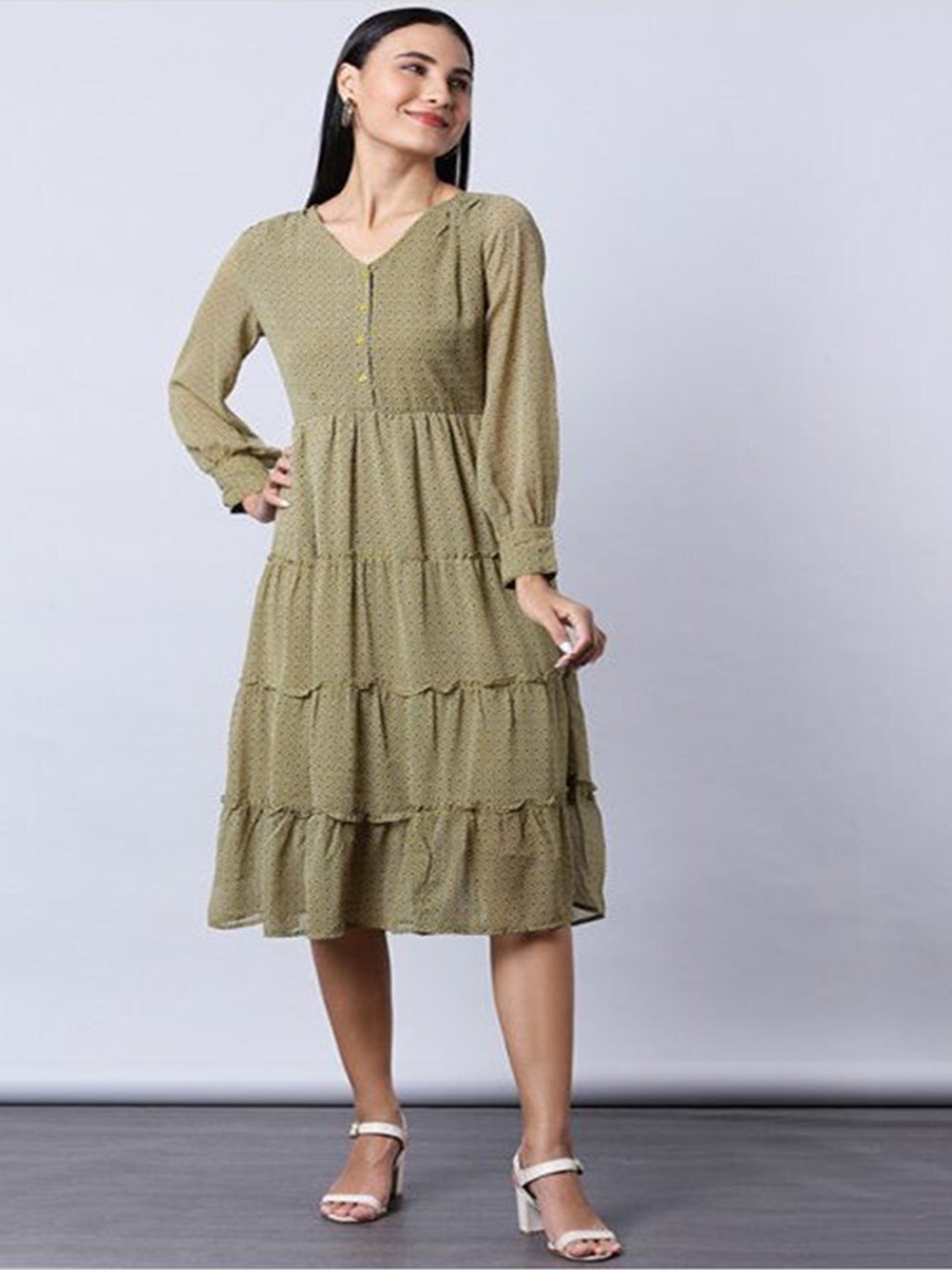 

Aila V-Neck Fit & Flare Midi Dress, Green