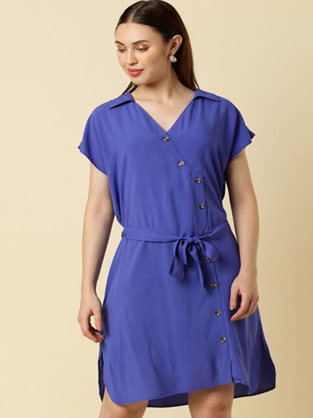 

Aila Shirt Collar Short Sleeves Shirt Dress, Blue