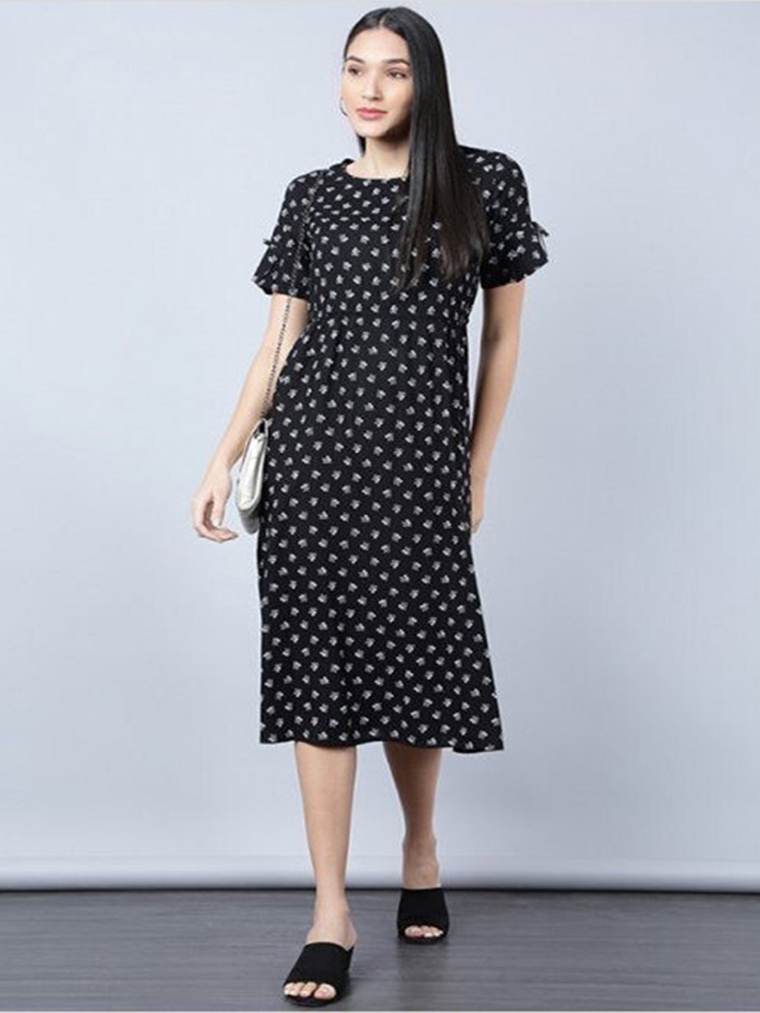 

Aila Floral Print Fit & Flare Midi Dress, Black