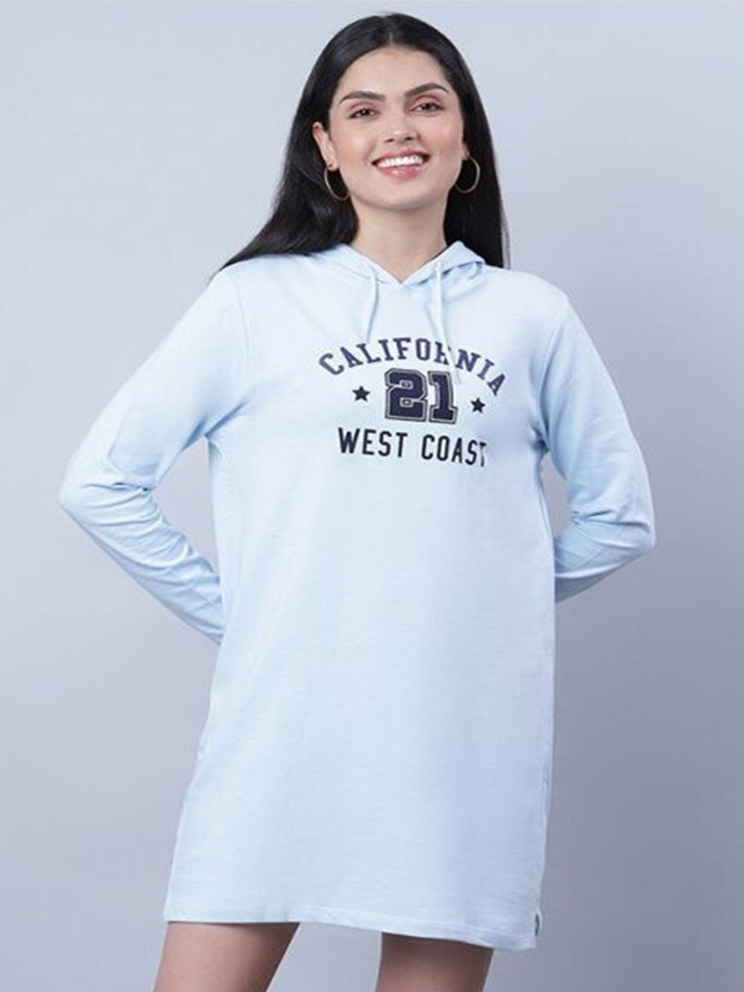 

Aila Printed Hooded T-shirt Dress, Blue