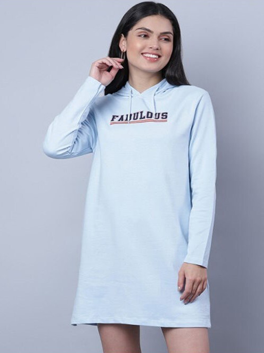 

Aila Typography Printed Hooded Cotton T-Shirt Dress, Blue