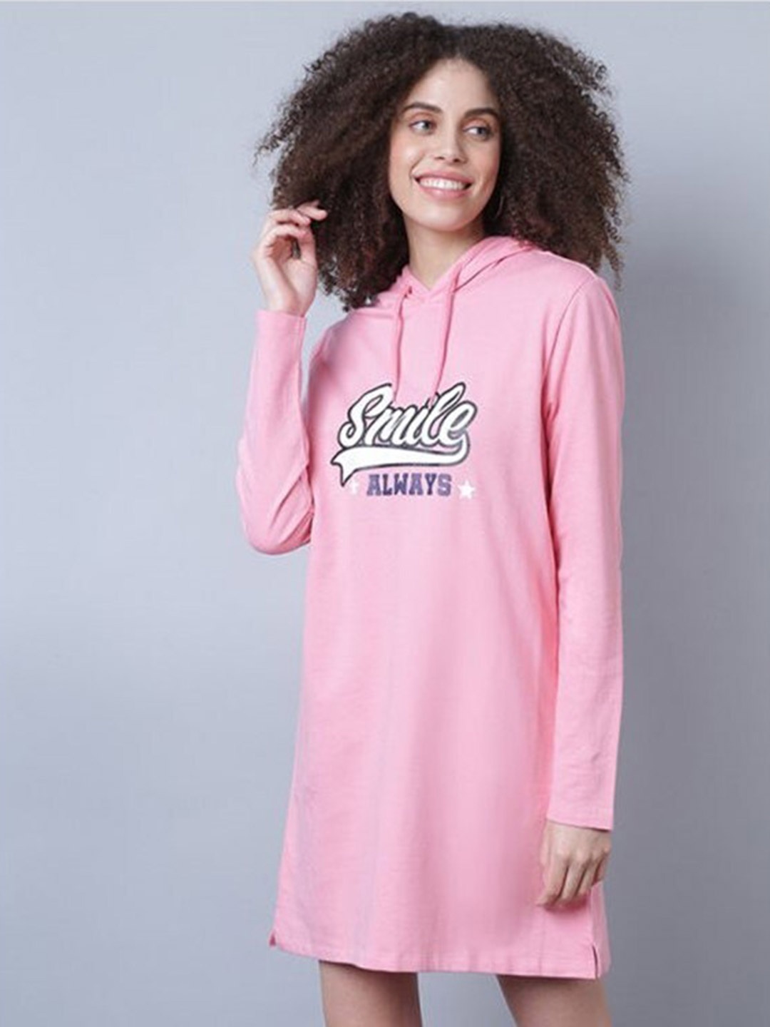 

Aila Typography Printed Hooded Cotton T-shirt Mini Dress, Pink