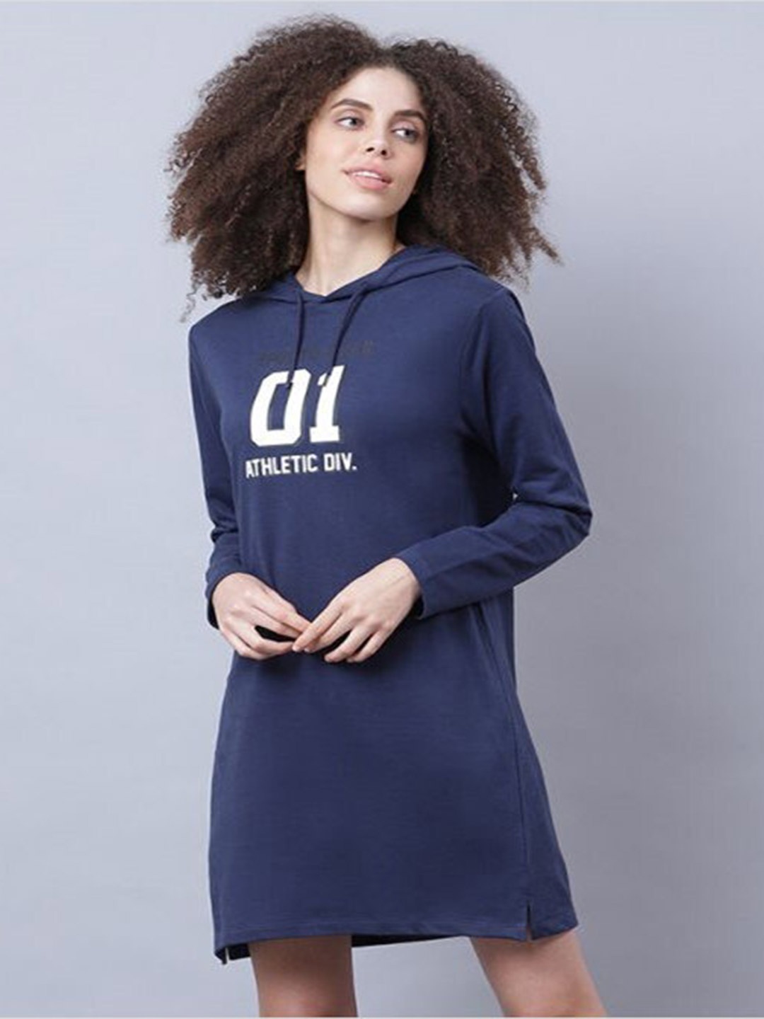 

Aila Printed Cotton Hooded T-shirt Dress, Navy blue