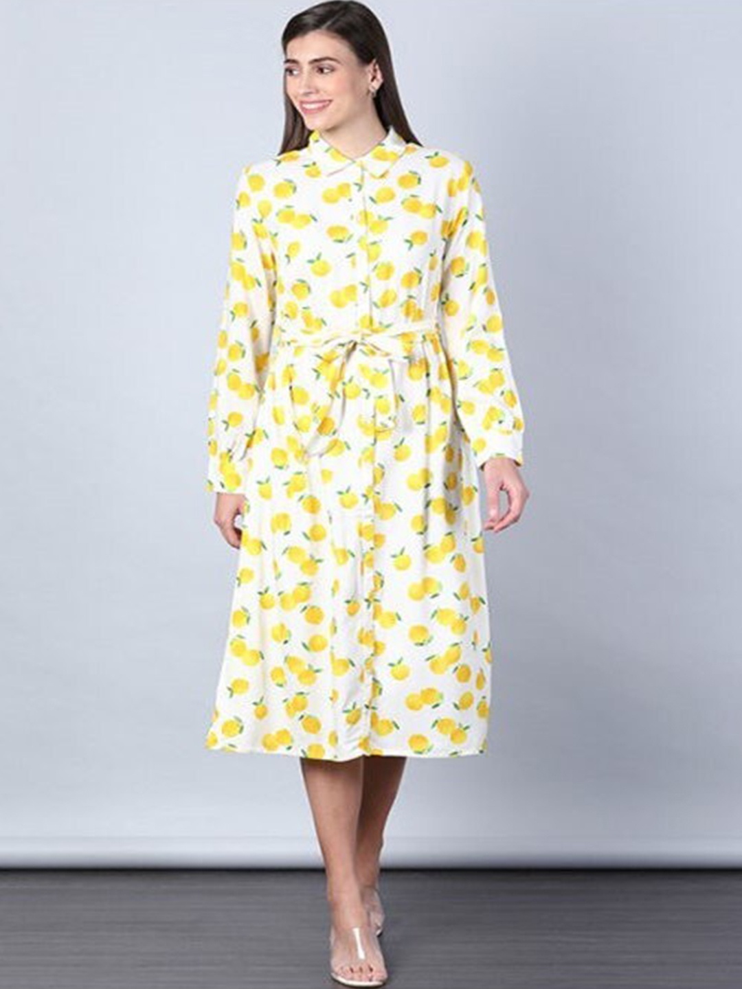

Aila Conversational Printed Shirt Midi Dress, White