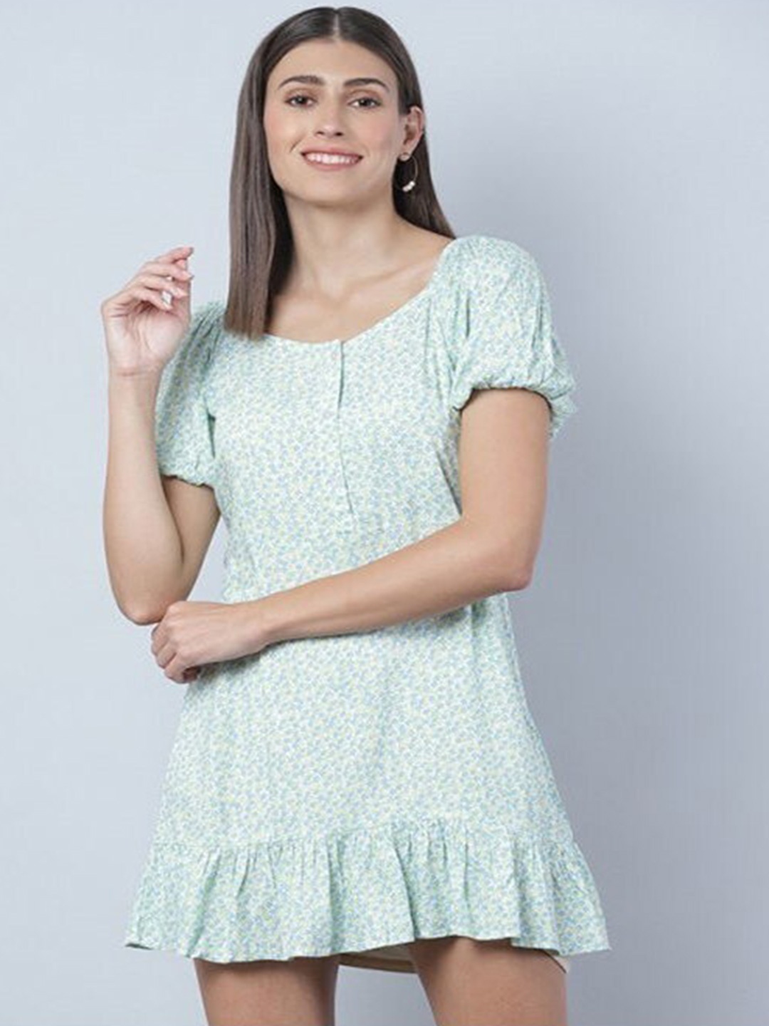 

Aila Floral Printed A-Line Mini Dress, Green