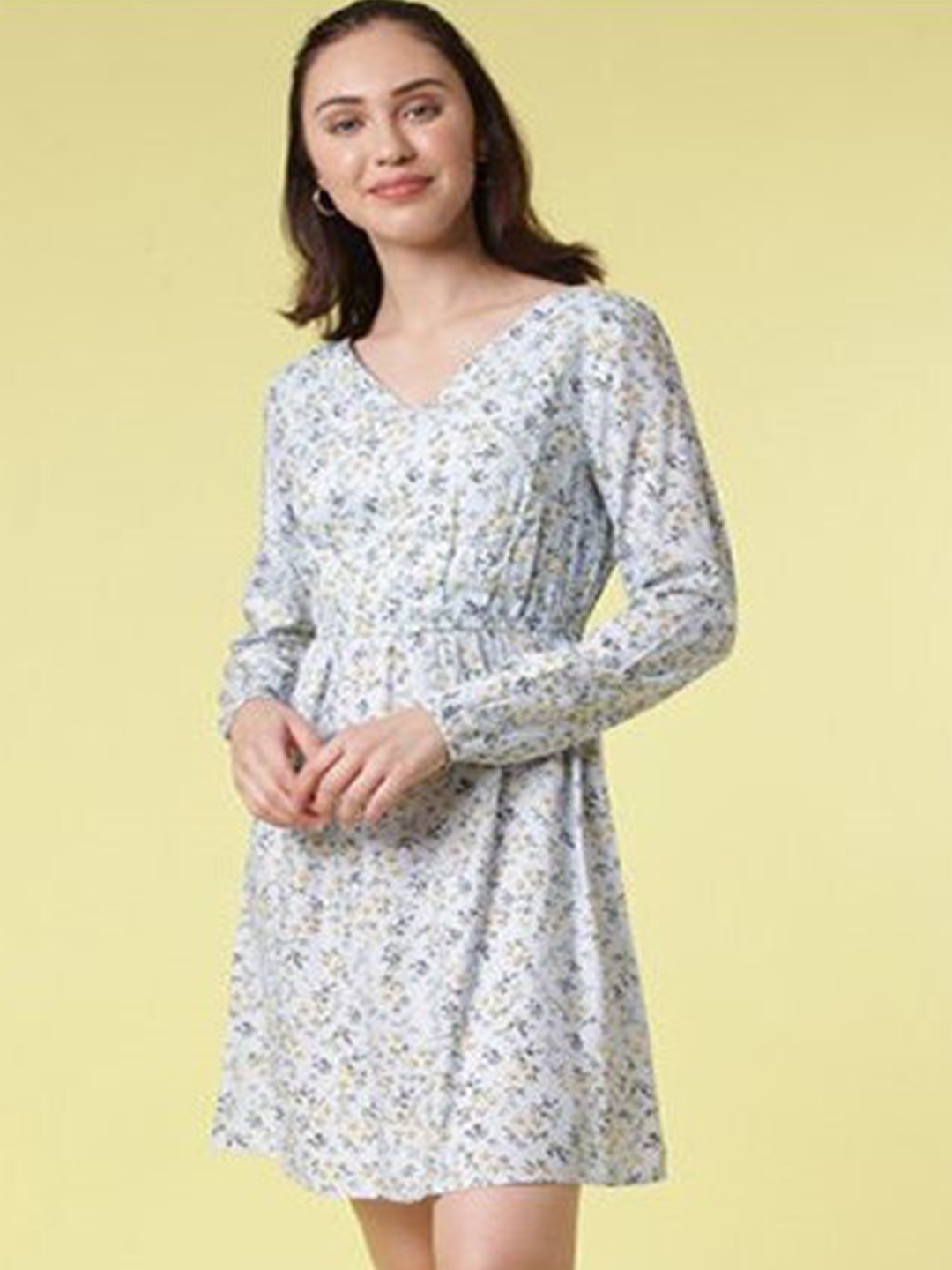 

Aila Floral Printed A-Line Dress, White