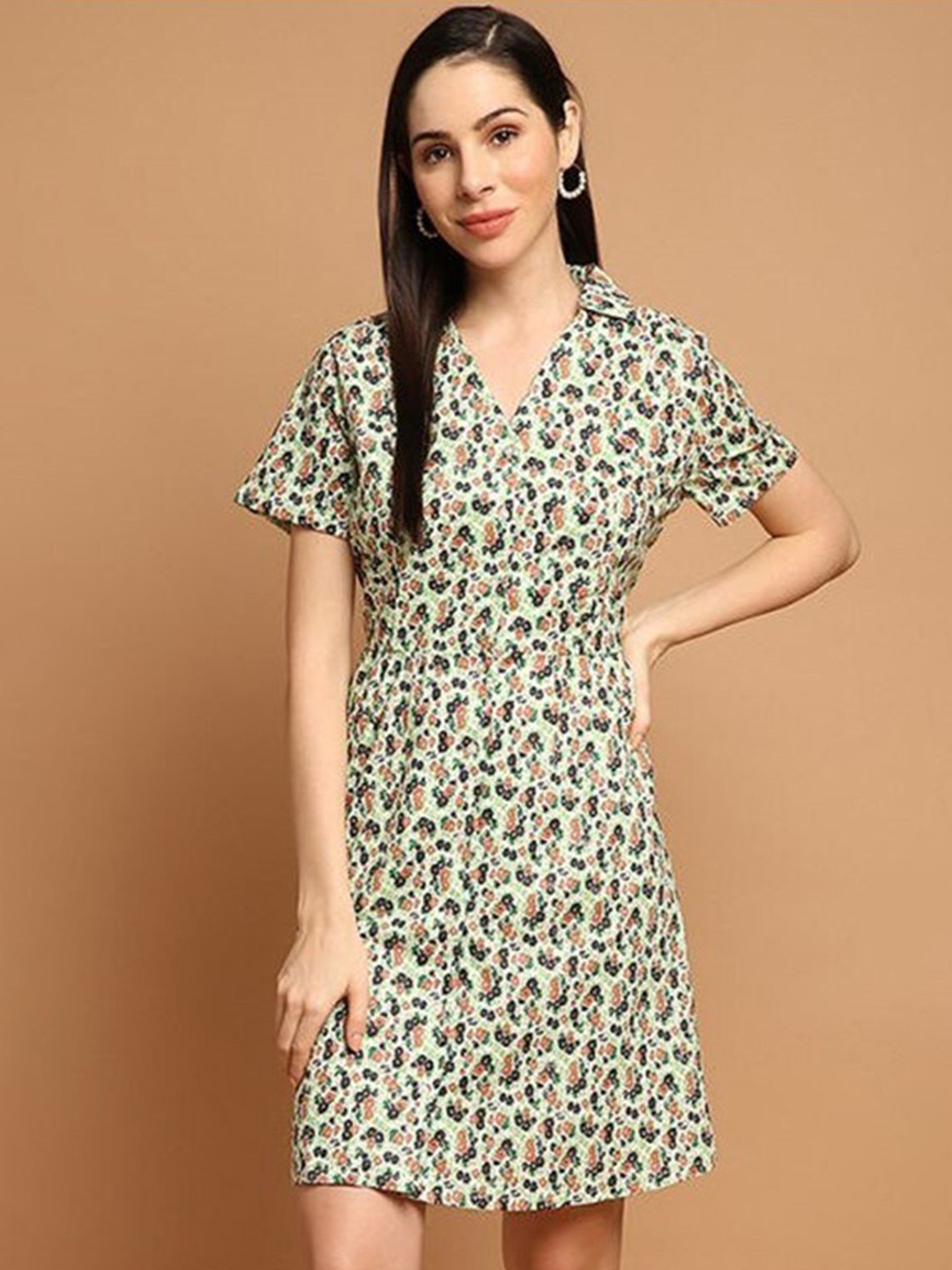 

Aila Floral Print A-Line Dress, Green