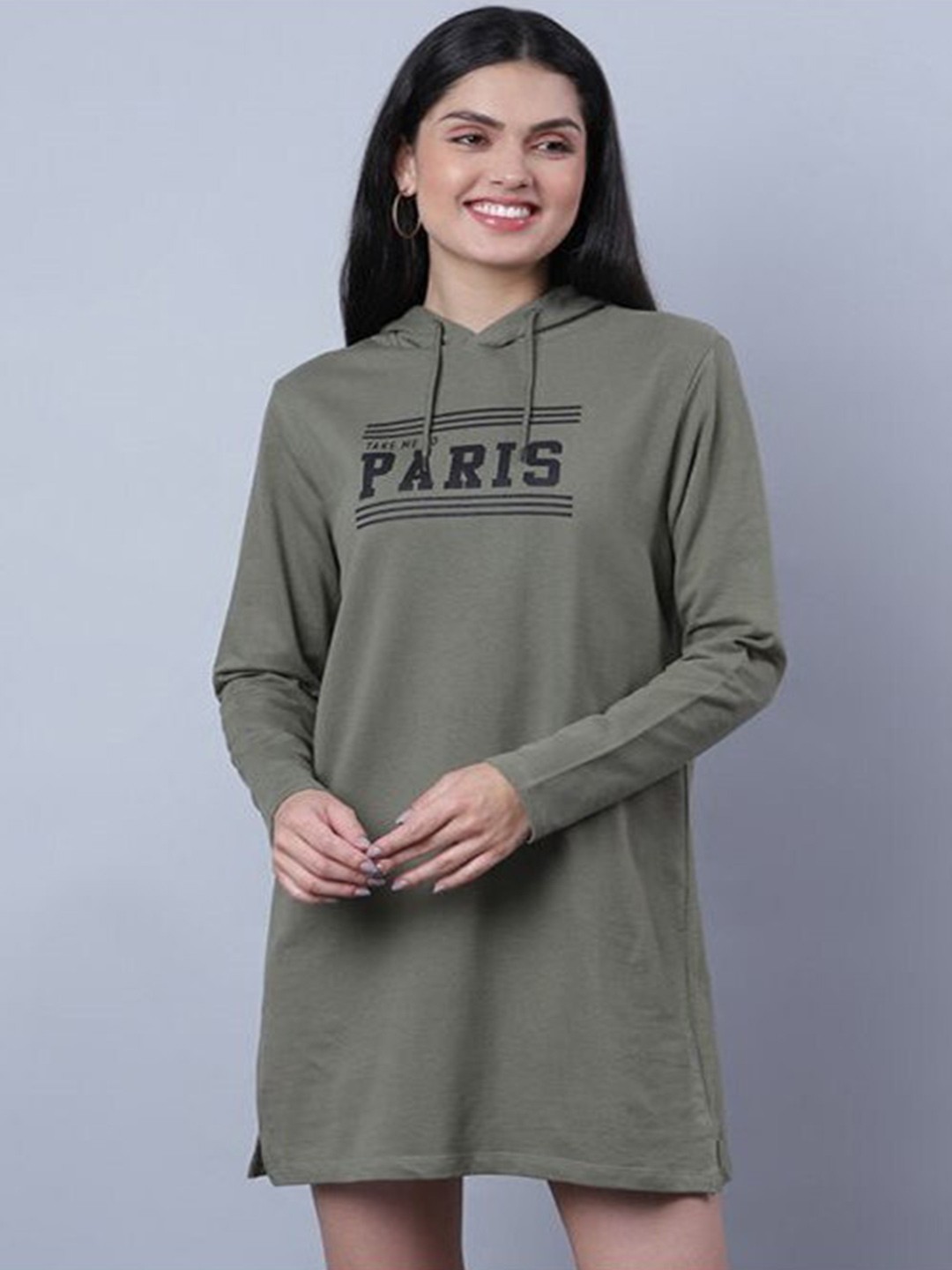 

Aila Typography Printed Sweater Dress, Green