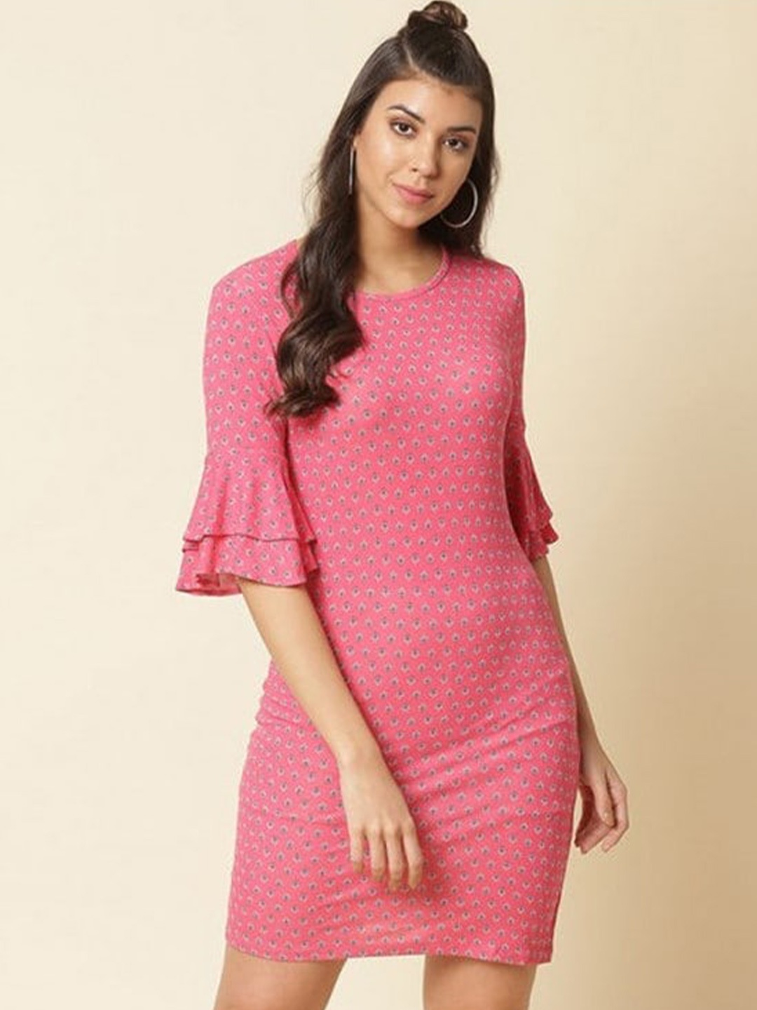 

Aila Floral Printed Bell Sleeve Sheath Dress, Pink