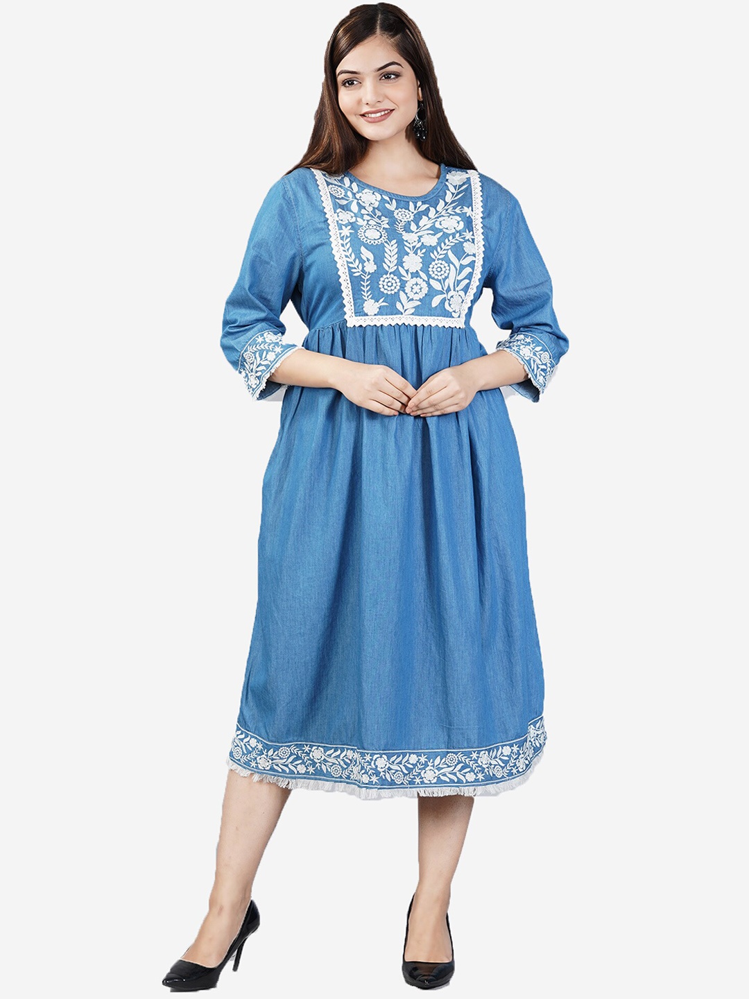 

SUMAVI-FASHION Ethnic Motifs Embroidered Ethnic Dress, Blue