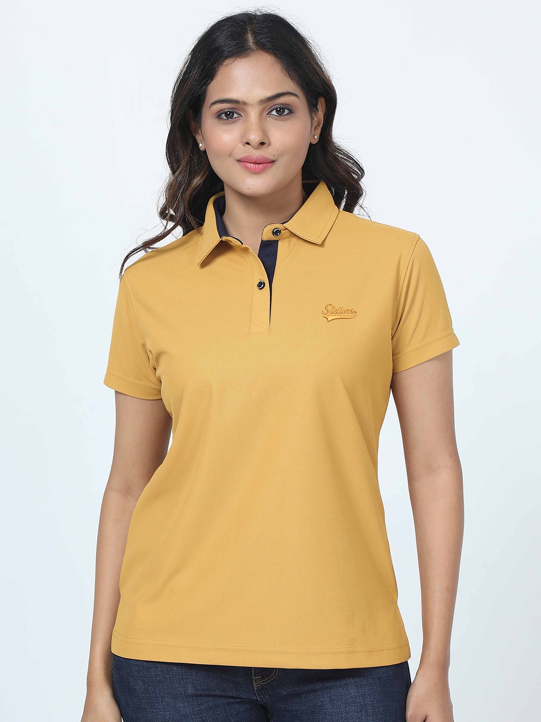 

STELLERS Polo Collar Short Sleeves Dry Fit Cotton T-shirt, Mustard