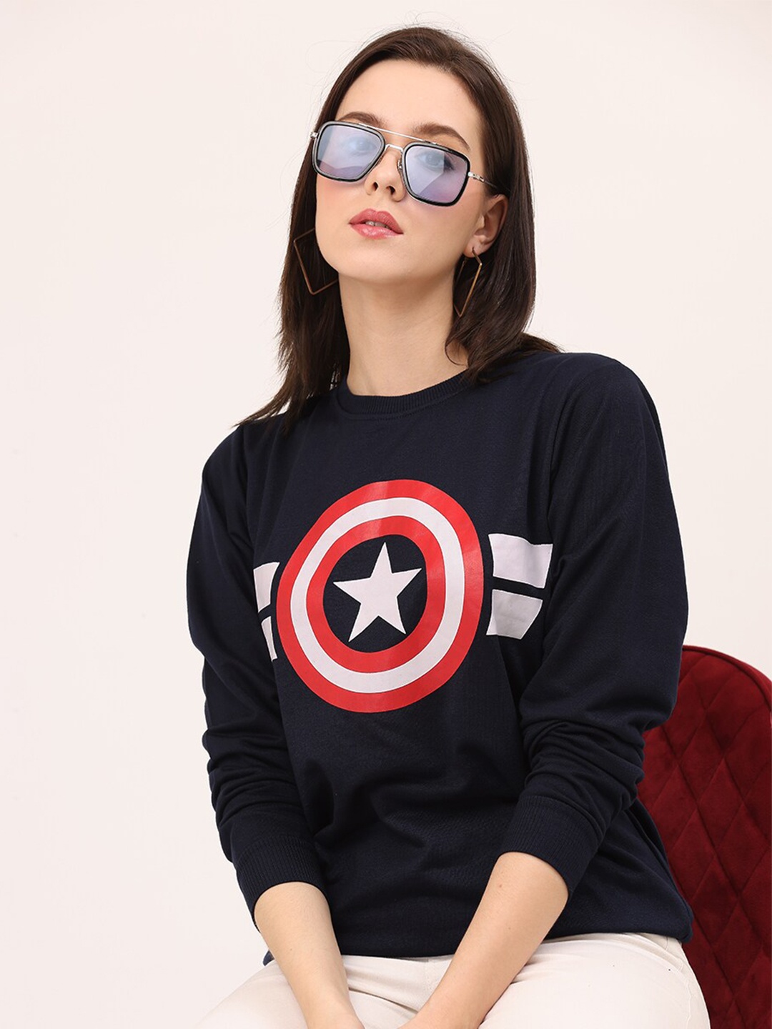 

Leotude Women Navy Blue Printed Sweatshirt
