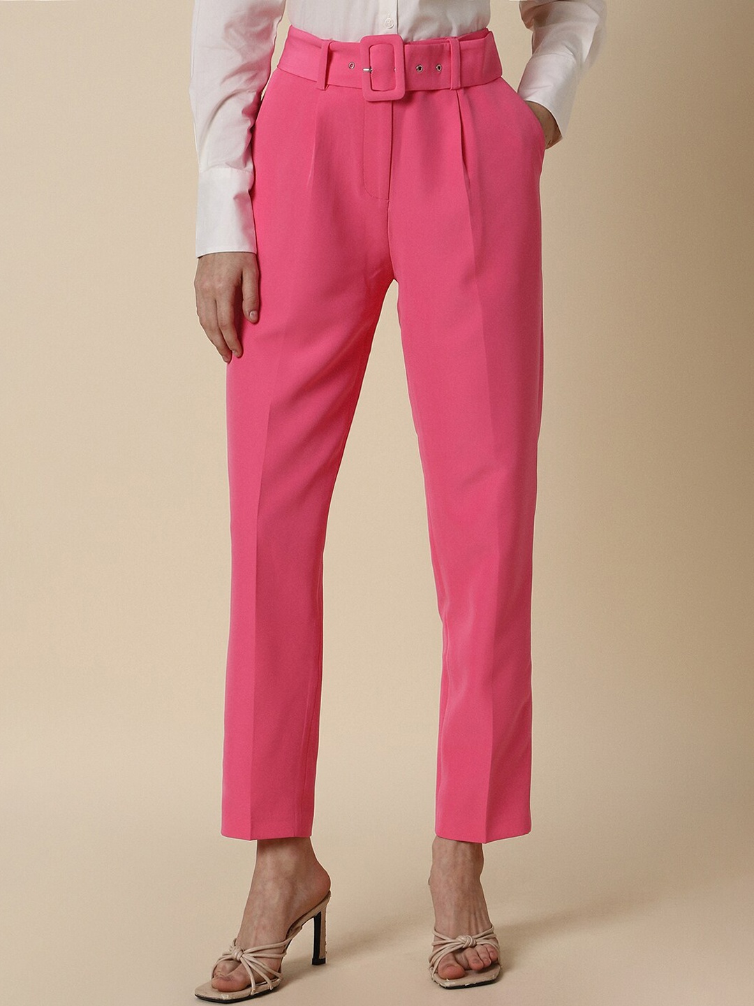 

Allen Solly Woman Mid-Rise Pleated Trousers, Pink