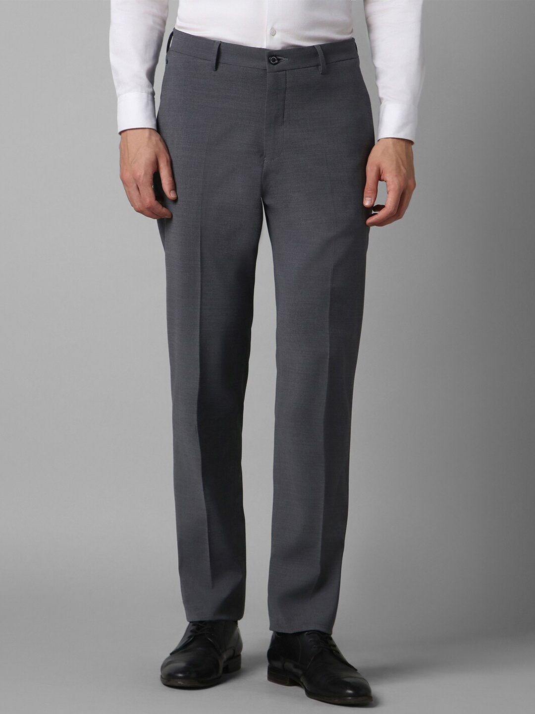 

Louis Philippe Men Slim Fit Textured Flat Front Formal Trouser, Grey