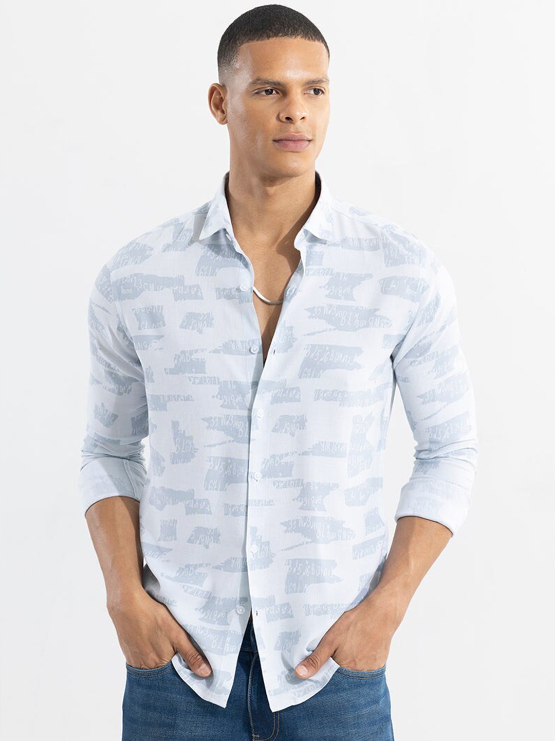 

Snitch Blue Classic Fit Abstract Printed Pure Cotton Casual Shirt