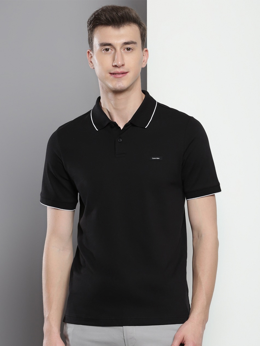 

Calvin Klein Jeans Polo Collar Cotton Slim Fit T-shirt, Black