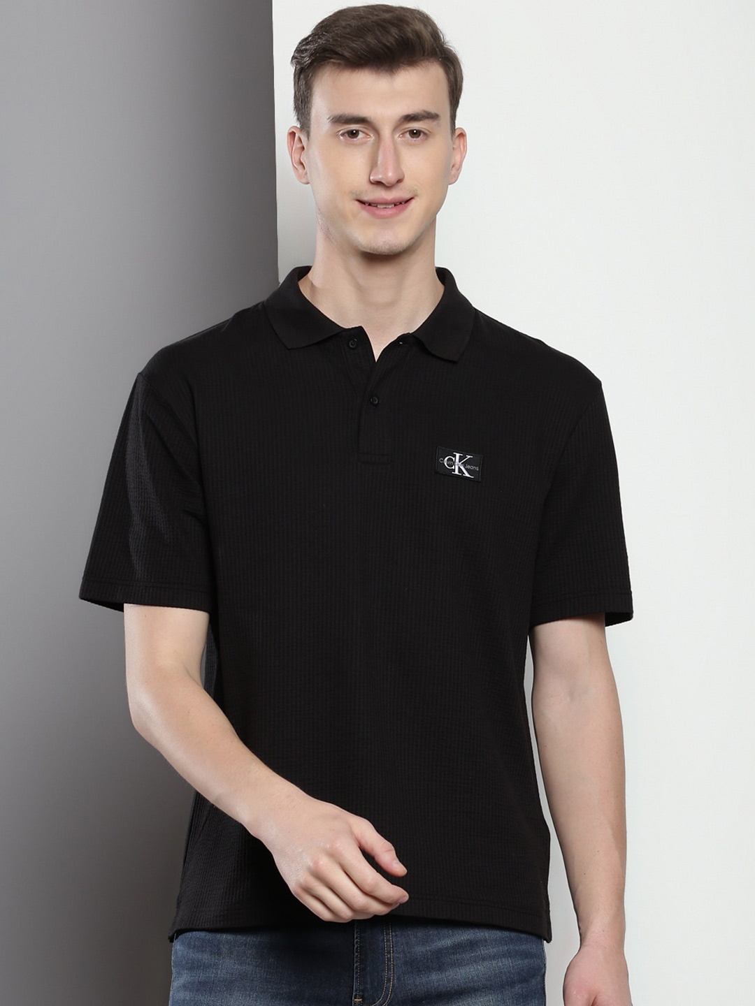 

Calvin Klein Men Black Polo Collar T-shirt