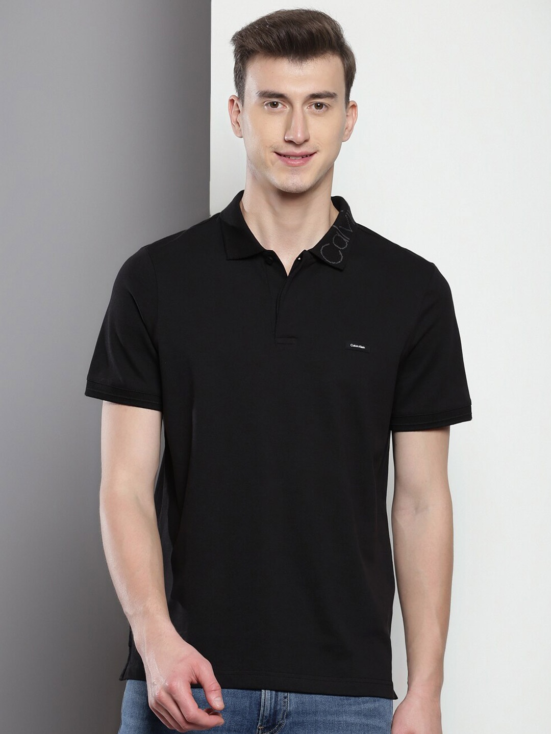 

Calvin Klein Jeans Polo Collar Cotton Casual T-shirt, Black