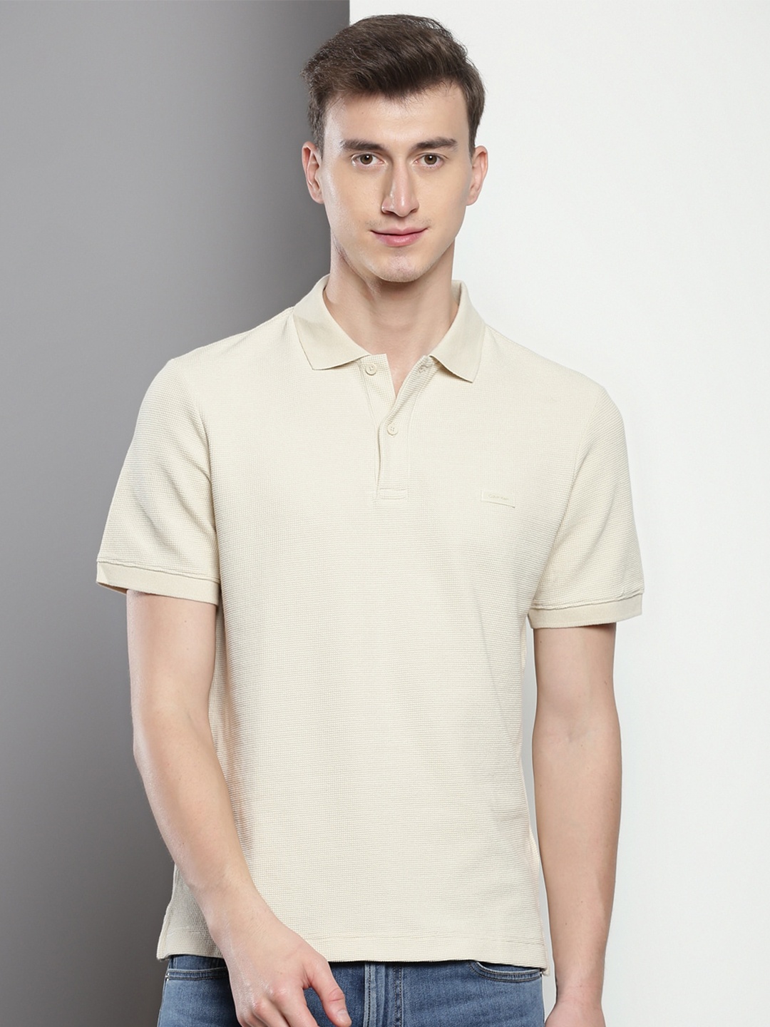 

Calvin Klein Jeans Polo Collar Cotton Casual T-shirt, Beige