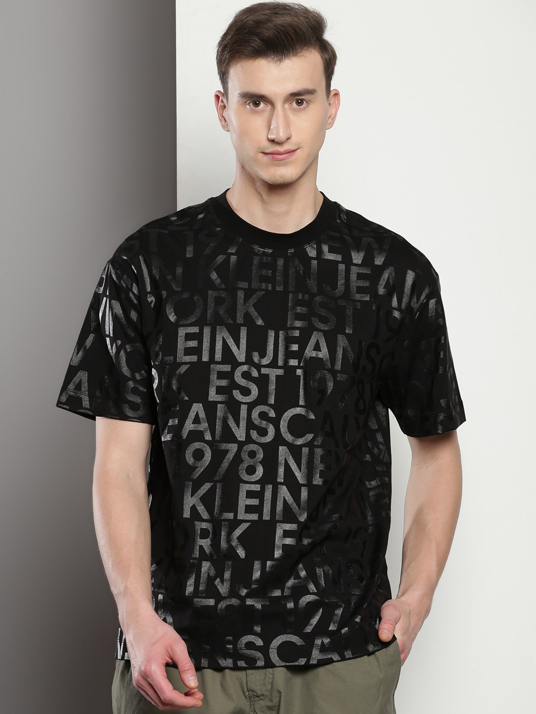 

Calvin Klein Jeans Typography Printed Relaxed Fit Cotton T-shirt, Black